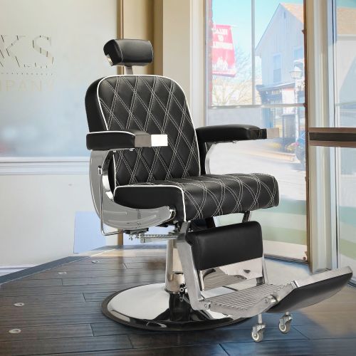 Reclining Barber Chair Hydraulic Salon Chair with Adjustable Headrest and Heavy Duty Base for Hair Cutting, Black+Silver XH Reclining Barber Chair Hydraulic Salon Chair with Adjustable Headrest and Heavy Duty Base for Hair Cutting, Black+Silver XH