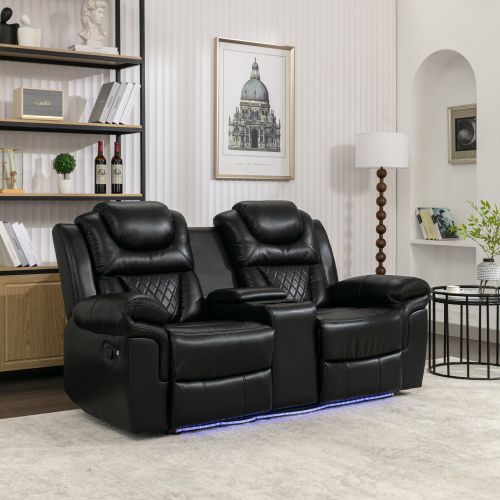 Home Theater Seating Manual Recliner Loveseat with Hide-Away Storage, Cup Holders and LED Light Strip for Living Room, Black Home Theater Seating Manual Recliner Loveseat with Hide-Away Storage, Cup Holders and LED Light Strip for Living Room, Black