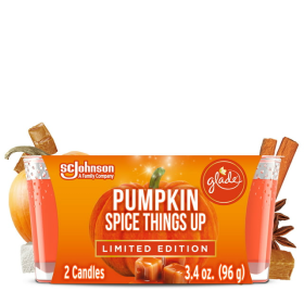 Glade Jar Candle 2 Ct, Pumpkin Spice Things Up, 6.8 Oz. Total, Air Freshener, Wax Infused with Essential Oils