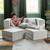 Jaxx Zipline Convertible Sleeper Loveseat & Ottomans, Textured Microvelvet - Ice