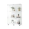 Two-door Glass Display Cabinet 3 Shelves with Door, Floor Standing Curio Bookshelf for Living Room Bedroom Office, 49.3"*31.7"*14.3", White