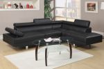 Black Color Sectional Living Room Furniture Faux Leather Adjustable Headrest Right Facing Chaise & Left Facing Sofa