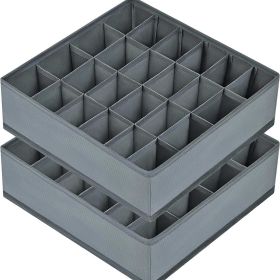 Collapsible Sock Drawer Organizer with 24 Cells for Underwear, Socks, Bra, Handkerchiefs, Ties, and Belts - Grey (Color: Gray 2*24 Cells)