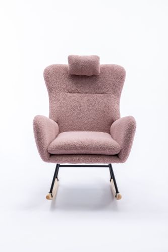 35.5 inch Rocking Chair, Soft Teddy Velvet Fabric Rocking Chair for Nursery, Comfy Wingback Glider Rocker with Safe Solid Wood Base for Living Room Be 35.5 inch Rocking Chair, Soft Teddy Velvet Fabric Rocking Chair for Nursery, Comfy Wingback Glider Rocker with Safe Solid Wood Base for Living Room Be
