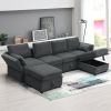 109*54.7" Chenille Modular Sectional Sofa,U Shaped Couch with Adjustable Armrests and Backrests,6 Seat Reversible Sofa Bed with Storage Seats for Livi