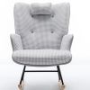 35.5 inch Rocking Chair, Soft Houndstooth Fabric Leather Fabric Rocking Chair for Nursery, Comfy Wingback Glider Rocker with Safe Solid Wood Base for