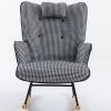 35.5 inch Rocking Chair, Soft Houndstooth Fabric Leather Fabric Rocking Chair for Nursery, Comfy Wingback Glider Rocker with Safe Solid Wood Base for