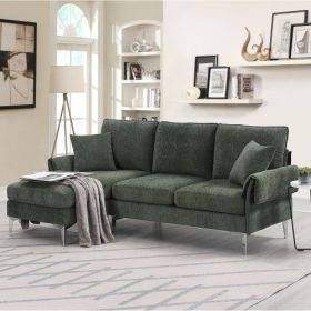 84 " Convertible Sectional Sofa, Modern Chenille L-Shaped Sofa Couch with Reversible Chaise Lounge, Fit for Living Room, Apartment(2 Pillows) (Color: green)