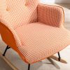 35.5 inch Rocking Chair, Soft Houndstooth Fabric Leather Fabric Rocking Chair for Nursery, Comfy Wingback Glider Rocker with Safe Solid Wood Base for