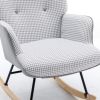 35.5 inch Rocking Chair, Soft Houndstooth Fabric Leather Fabric Rocking Chair for Nursery, Comfy Wingback Glider Rocker with Safe Solid Wood Base for