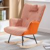 35.5 inch Rocking Chair, Soft Houndstooth Fabric Leather Fabric Rocking Chair for Nursery, Comfy Wingback Glider Rocker with Safe Solid Wood Base for