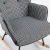 35.5 inch Rocking Chair, Soft Houndstooth Fabric Leather Fabric Rocking Chair for Nursery, Comfy Wingback Glider Rocker with Safe Solid Wood Base for