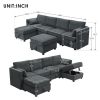 109*54.7" Chenille Modular Sectional Sofa,U Shaped Couch with Adjustable Armrests and Backrests,6 Seat Reversible Sofa Bed with Storage Seats for Livi